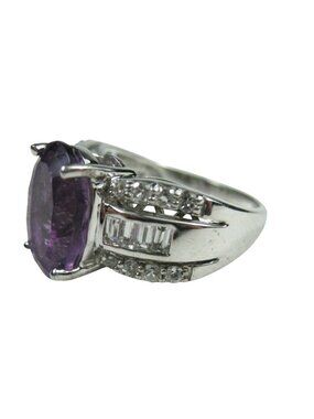 Thailand Sterling Silver 925 Ring Amethyst Stone Clear 6 gr Size 8